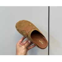 Grade Quality Celine Pitea Clog Mules in Suede and Studs Brown 0428109