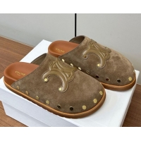 est Grade Celine Pitea Clog Mules in Suede and Studs Grey 0428110
