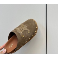 est Grade Celine Pitea Clog Mules in Suede and Studs Grey 0428110