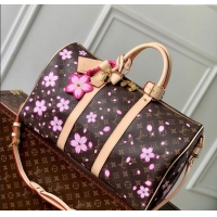 Good Product Louis Vuitton LV x TM Keepall Bandouliere 45 travel bag in Sakura Monogram Canvas with Cherry Blossom M1375