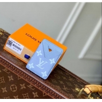 Top Grade Louis Vuitton Porte-Cartes Magnet Card Holder in Monogram Canvas and Leather M14119 Sky Blue 2025