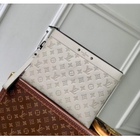 Best Price Louis Vuitton Mens Pochette To-Go Pouch in Sand Grey Monogram Shadow Leather M14914 2025