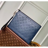 Reasonable Price Louis Vuitton Mens Pochette To-Go Pouch in Sand Grey Monogram Shadow Leather M14914 Navy Blue 2025