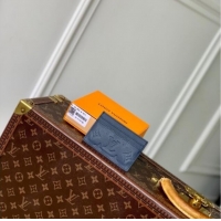 Luxury Cheap Louis Vuitton Double Card Holder in Navy Blue Monogram Shadow Leather M14789 2025