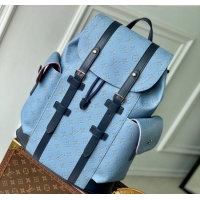 Top Design Louis Vuitton Mens Christopher MM Backpack Bag in Monogram Heritage Canvas M14676 Blue 2025
