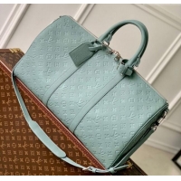Best Quality Louis Vuitton Men's Keepall Bandouliere 35 Bag in Monogram Leather M13865 Misty Lake Green 2025