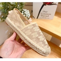 Classic Hot Celine Espadrilles Flat in Triomphe Logo Mesh Nude 0428116