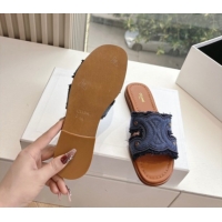 Best Grade Celine Marina Fringed Flat Slides Sandal in Blue Denim 0428120