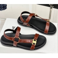 Luxurious Celine Maud Flat Sandals in Calfskin Leather Dark Brown 0428122