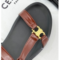 Luxurious Celine Maud Flat Sandals in Calfskin Leather Dark Brown 0428122