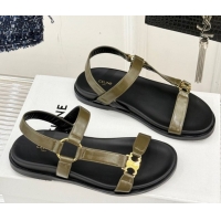 Low Price Celine Maud Flat Sandals in Calfskin Leather Green 0428123