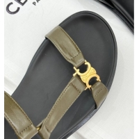 Low Price Celine Maud Flat Sandals in Calfskin Leather Green 0428123