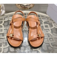 Buy Discount Celine Maud Flat Sandals in Calfskin Leather Light Brown 0428125