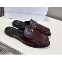 Classic Hot Celine Luco Flat Loafers Mules in Polished Leather Dark Brown 0428128