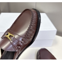 Classic Hot Celine Luco Flat Loafers Mules in Polished Leather Dark Brown 0428128