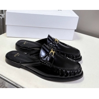 Good Looking Celine Luco Flat Loafers Mules in Patent Leather Black 0428129