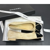 Popular Style Chanel Suede & Grosgrain Ballerina Beige 050913