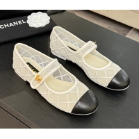 Most Popular Chanel Mesh & Lambskin Mary Janes Ballet Flats White 051540