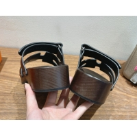 Low Price Hermes Kos Clog Slides Sandal 4cm in Calfskin Leather and Wood Outsole Black 0419058