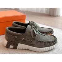 Top Design Hermes Ketch Sneakers in Suede Green 0419064