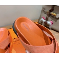 Duplicate Hermes Kazimir Flat Slides Sandal in Woven Suede and Calfskin Leather Orange 0419088