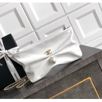 Well Crafted Chanel Shiny Lambskin Clutch with Chain and Pearl AP4613 White 2025