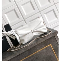 Well Crafted Chanel Shiny Lambskin Clutch with Chain and Pearl AP4613 White 2025
