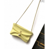 Good Looking Chanel Shiny Lambskin Clutch with Chain with Pearl AP4613 Yellow 2025
