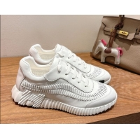 Classic Hot Hermes Bouncing Sneakers in Calfskin Leather with Braided Detail White 0419099