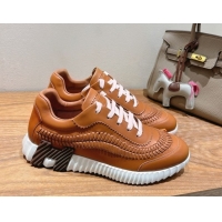 Good Quality Hermes Bouncing Sneakers in Calfskin Leather with Braided Detail Tan Brown 0419100