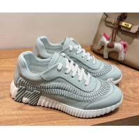 Grade Quality Hermes Bouncing Sneakers in Calfskin Leather with Braided Detail Blue 0419101