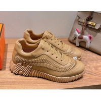 Purchase Hermes Bouncing Sneakers in Calfskin Leather with Braided Detail Light Brown 0419104