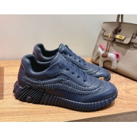 Lowest Cost Hermes Bouncing Sneakers in Calfskin Leather with Braided Detail Dark Blue 0419105