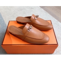 Best Product Hermes Oz Flat Mules in Calfskin Leather Brown 0419107