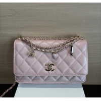 Best Product Chanel Pearly Lambskin on Chain with Logo Charm AP4537 Pink 2025