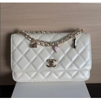 Best Product Chanel Pearly Lambskin on Chain with Logo Charm AP4537 White 2025