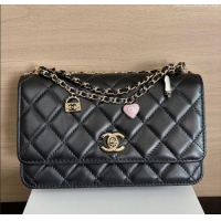 Best Product Chanel Pearly Lambskin on Chain with Logo Charm AP4537 Black 2025