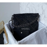 Buy Fashionable Chanel 22 Suede Small Shopping Bag with Studs AS3260 Black 2025