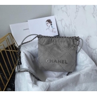 Top Grade Chanel 22 Suede Mini Shopping Bag with Studs AS3980 Grey 2025