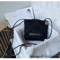 Best Product Chanel 22 Suede Mini Shopping Bag with Studs AS3980 Black 2025
