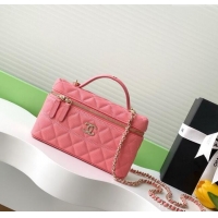 Top Grade Chanel Grained Calfskin Long Vanity Case with Chain AP4407 Light Pink 2025