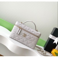Best Grade Chanel Grained Calfskin Long Vanity Case with Chain AP4407 Light Grey 2025