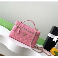 Top Design Chanel Grained Calfskin Long Vanity Case with Chain AP4407 Pink 2025