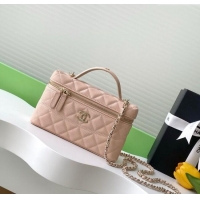 Top Design Chanel Grained Calfskin Long Vanity Case with Chain AP4407 Nude Pink 2025