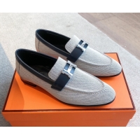 Buy Discount Hermes Paris Loafers in Calfskin and Canvas Dark Blue 0419111