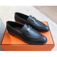 Best Price Hermes Paris Loafers in Calfskin Leather Black 0419112