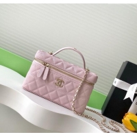 Big Discount Chanel Grained Calfskin Long Vanity Case with Chain AP4407 Pale Pink 2025
