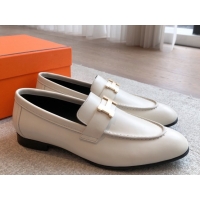 Perfect Hermes Paris Loafers in Calfskin Leather White 0419113