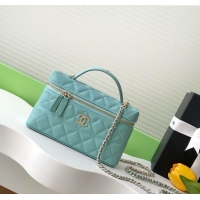 Top Design Chanel Grained Calfskin Long Vanity Case with Chain AP4407 Light Green 2025