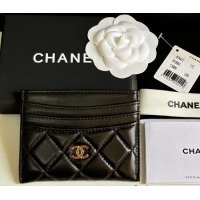 Famous Brand Chanel Lambskin Card Holder Wallet AP4472 Black/Gold 2025